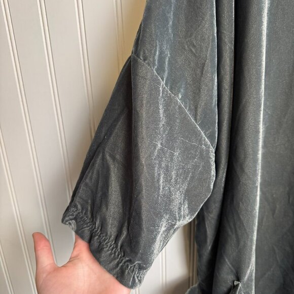 Karyn Seo grey velvet 3/4 sleeve oversize tunic front pockets size XL G6 - Picture 3 of 7